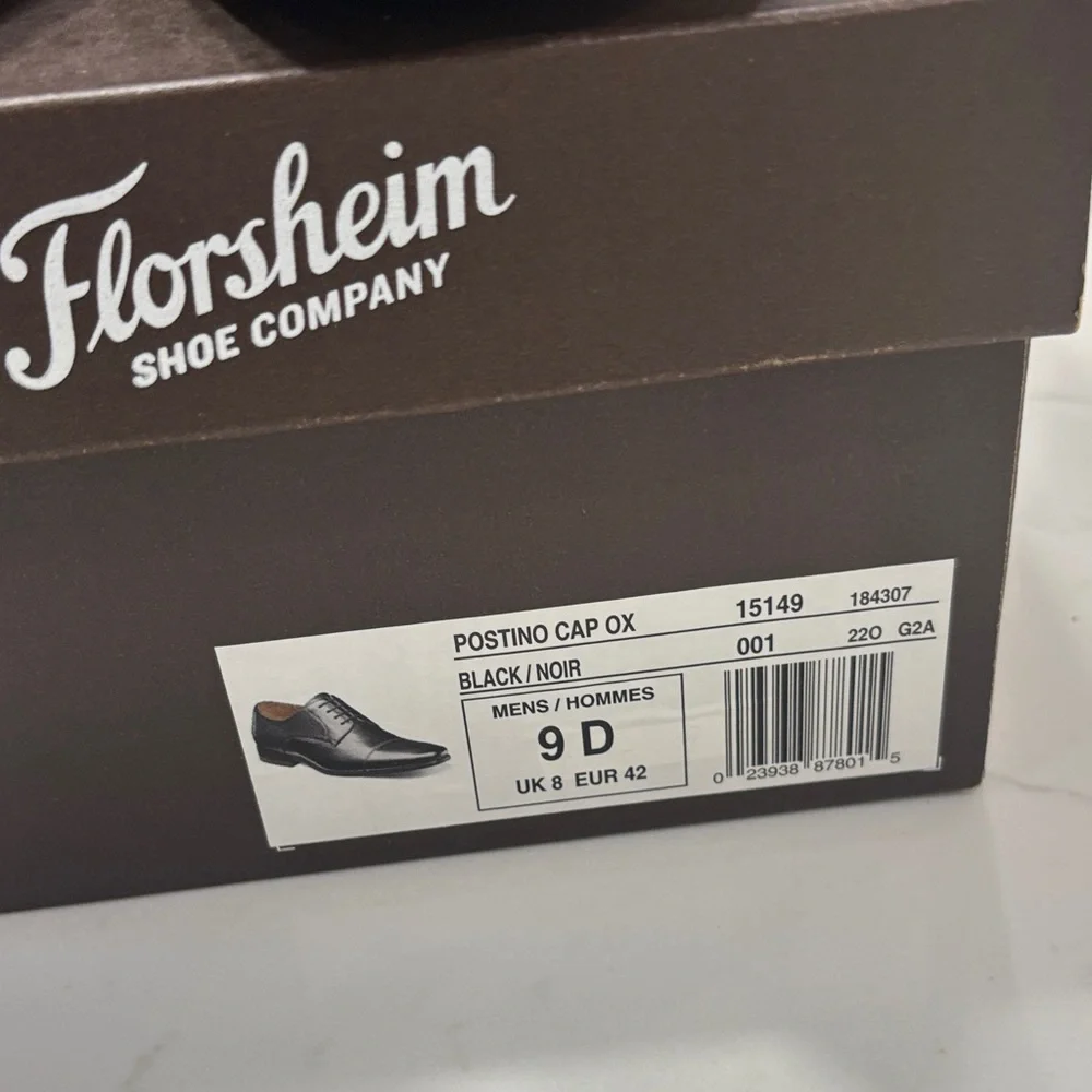 Florsheim Black Leather Cap-Toe Derby with Textured Side Panels